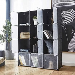 Clothes Organizer,14" X 14" 12 Cubes Storage Organizer with Doors Add Metal Panel Portable Closet Storage Cube Wardrobe Armoire DIY Modular Cabinet Shelves Storage for Clothes Books Shoes Toys