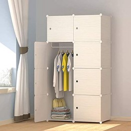 JOISCOPE MEGAFUTURE Wood Pattern Portable Wardrobe Closet for Hanging Clothes,Combination Armoire Modular Cabinet for Space Saving Ideal Storage Organizer Cube for Books Toys Towels 8-Cube