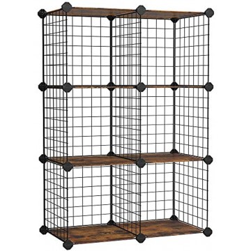SONGMICS Wire 6-Cube Storage Modular Storage Unit Closet Organizer 11.8 x 11.8 x 11.8 Inches Cubes for Books Folded Clothes Shoes Toys in The Dorm Apartment Rustic Brown and Black ULPM023A01