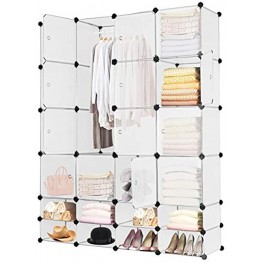 Tangkula Portable Clothes Closet Wardrobe Bedroom Armoire DIY Storage Organizer Closet with Doors 16 Cubes and 8 Shoe Racks