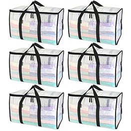 BALEINE 6-Pack Oversized Moving Bags with Reinforced Handles Heavy-Duty Storage Tote for Clothes Moving Supplies Clear