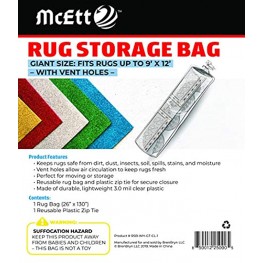 Rug Storage Bag and Zip Tie with Vent Holes Giant Size Fits Rugs up to 9' x 12' Protects Rolled Rugs for Moving or Storage