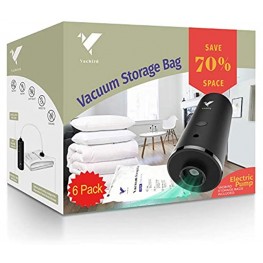 Vacbird Vacuum Storage Bags with Electric Pump 6 Pack 3 x Small 3 x Mediumfor Comforters Blankets Clothes Pillows Travel Space Saver Seal Bag