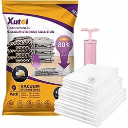XUTAI Vacuum Storage Bags 9 Packs Space Saver Bags Vacuum Seal Bags 3 Large 3 Medium 3 Small with Pump 80% More Storage! Large Vacuum Bags for Clothes Comforters Blanket Bedding
