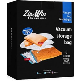 Zip&Win Vacuum Storage Bags 35''x48'' Jumbo Size Pack of 6 Pieces Space Saver Bags for Seasonal Clothes Duvets Pillows Blankets +Free Shopping Bag