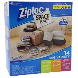 Ziploc Space Bag 14 Bag Variety 14pc 4-M 4-L 3-XL Cubes 3-Trvl