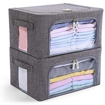 2 Pack Clear Window Storage Bins Foldable Fabric Storage Bins Boxes for Clothes Stackable Container Organizer Set with Carrying Handles Gray,22L 15.7X 11.8X 7.8 Inch