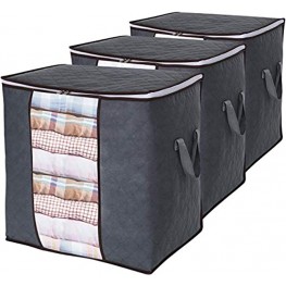 Lifewit Clothes Storage Bag 90L Large Capacity Organizer with Reinforced Handle Thick Fabric for Comforters Blankets Bedding Foldable with Sturdy Zipper Clear Window 3 Pack Grey