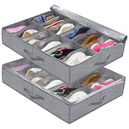Onlyeasy Underbed Shoe Storage Container Flexible Zippered Pack of 2 Fits 24 Pairs Total Breathable Non-Woven Fabric for Shoes 30 x 24 x 6 inches Herringbone Grey Print 7MNRUBSB2P