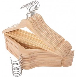 ELONG HOME Solid Wooden Hangers 20 Pack Wood Suit Hangers with Extra Smooth Finish Precisely Cut Notches and Chrome Swivel Hook Wooden Clothes Hangers for Shirt Coat Jacket Dress Natural
