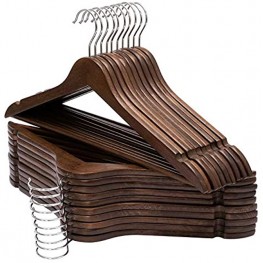 ELONG HOME Solid Wooden Hangers 20 Pack Wood Suit Hangers with Extra Smooth Finish Precisely Cut Notches and Chrome Swivel Hook Wooden Clothes Hangers for Shirt Coat Jacket Dress Walnut
