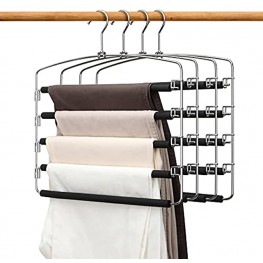 Clothes Pants Slack Hangers 5 Layers Non Slip Closet Storage Organizer Space Saving Hanger with Foam Padded Swing Arm for Pants Jeans Scarf Trousers Skirts Updated Version-4pcs Black