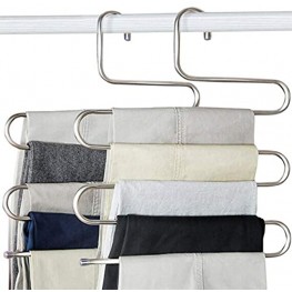 devesanter Pants Hangers S-Shape Trousers Hangers Stainless Steel Clothes Hangers Closet Space Saving for Pants Jeans Scarf Hanging Silver 4 Pack with 10 Clips