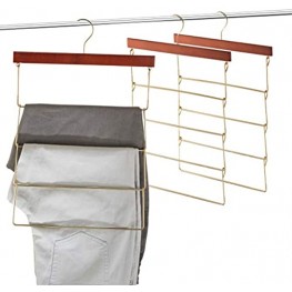 High-Grade 4 Tier Wooden Pants Rack Hangers Non Slip 3 Pack Rubber Coated Hangers Slim & Space Saving Hanger [Hang 4 ON 1] 360° Hook Anti-Rust Durable Metal Pants Hangers for Trousers Blankets...