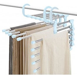 Houmyud Pants Hangers Space Saving Non Slip Stainless Trouser Clothes Storage Hangers for Bedroom Closet Wardrobe Pants Organizer Blue 2