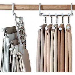 JEWYOCO 2 PCS Space Saving Pants Hangers Non-Slip Clothes Organizer 5 Layered Pants Rack for Scarf Jeans Trousers White