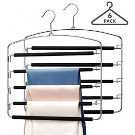 Magic 5-Tiers Multi Pants Hangers Smart Closet Saver Pack of 6 – Heavy-Duty Chrome Steel 360° Swivel Hook Space Saving Multiple Trouser Slack Pant Hanger for Wardrobe Organization