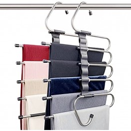 Magic Pants Hangers Space Saving 2 Pack for Closet Multiple Layers Multifunctional Uses Rack Organizer for Trousers Scarves Slack 2 Pack with 10 Metal Clips