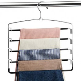 Pants Hangers Non Slip 3 Pack Space Saving Hangers Multi-Layer Swing Arm Pants Hanger Stainless Steel Space Saver Hangers for Pants Jeans Scarf Trouser Tie Towel Clothes Black