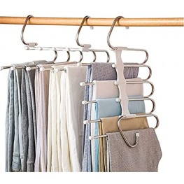 Pants Hangers Space Saving 5 Layers Trousers Hangers Multifunctional Pants Rack for Trousers Scarves Ties Slack 2 Pack
