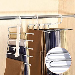 Pants Hangers with Non-Slip Clip ,Space Saving S-Type Stainless Steel Clothes Pants Hangers ,Clothes Closet Storage Organizer for Pants Jeans Trousers Skirts Scarf White 2 Pack