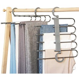 Rhinoceros Pants Hangers Space Saving Multifunctional Pants Rack 2 Uses Non Slip Trousers Hangers 5 Layers Space Saver for Closet Scarf Jeans Slacks Grey 2 Pcs