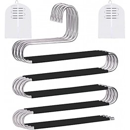 SONKERG S-Type Stainless Steel Clothes Pants Hangers 4 Pack Non-Slip Pants Hangers Space Saving 5 Layers S-Shape Trousers Hangers Multiple Pants Hangers for Closet