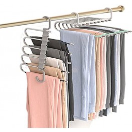 Space Saving Pants Hangers Stainless Steel Non-Slip Clothes Hangers 5 Layered Multi Functional Pants Rack Wardrobe Organizer Racks for Clothes Jeans Trousers Scarf Ties2 Pack Black