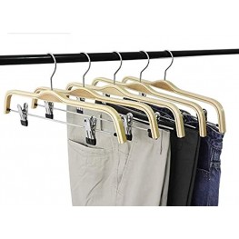 TOPIA HANGER Wooden Pants Hangers,Slim Natural Wood Skirt Hangers with Anti-Rust Hook and Adjustable Metal Clips Perfect for Skirts,Pants,Slacks-10 Pack-CT17N