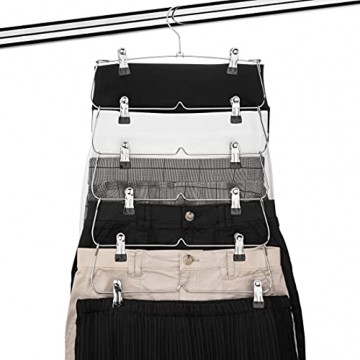 USTECH 6-Tier Skirts Pants with Non-Slip Adjustable Clips Hanger Space Saving Garments Organizer Metal Chrome 5 Pack