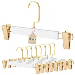 Wooden Pants Hangers 20pcs with Gold Clips,Wood Skirt Hangers,Natural Premium Wood Hangers for Closet Organization ,Adjustable Gold Clips