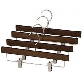 East Bank Designs Solid Ash Hardwood Hanger for Skirts Satin Nickel Swivel Hook Coffee Brown 4 Set