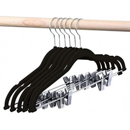 HOUSE DAY Velvet Skirt Hangers 24 Packs Velvet Hangers with Clips Ultra Thin Non Slip Velvet Pants Hangers Space Saving Clothes Hanger Black