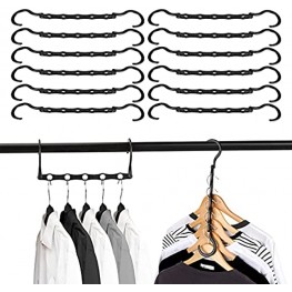 Multifunctional Clothes Hangers Organizer Durable Plastic Magic Hangers with 5 Holes Closet Clothes Hanger Save Space Easy to Hang and Use Suitable for Apartments Dorms Home Black 12
