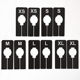 NAHANCO QSDBWKIT2 Black Rectangular Clothing Size Dividers with White Print for XS-XL Kit of 25 5 Sizes of 5 Each