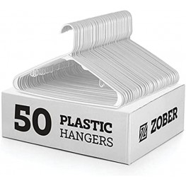 White Standard Plastic Hangers 50 Pack Durable Tubular Shirt Hanger Ideal for Laundry & Everyday Use Slim & Space Saving Heavy Duty Clothes Hanger for Coats Pants Dress Etc. Hangs up to 5.5 lbs