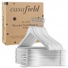 Casafield 20 White Wooden Suit Hangers Premium Lotus Wood with Notches & Chrome Swivel Hook for Dress Clothes Coats Jackets Pants Shirts Skirts