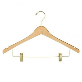 NAHANCO 17” Wooden Concave Suit Hanger with Locking Pant Bar Natural Gloss Finish Pack of 100