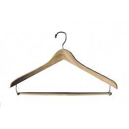 NAHANCO 17” Wooden Concave Suit Hanger with Locking Pant Bar Natural Wax Finish Pack of 100