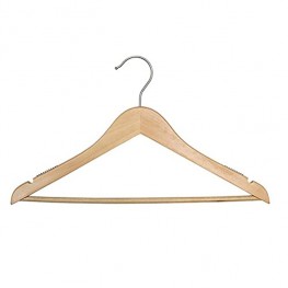 NAHANCO 20019WB Wooden Suit Hanger 19 Low Gloss Natural with Brushed Chrome Hardware Pack of 100