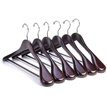 Nature Smile Luxury Mahogany Wooden Suit Hangers 6 Pack Wood Coat Hangers,Jacket Outerwear Shirt Hangers,Glossy Finish with Extra-Wide Shoulder 360 Degree Swivel Hooks & Anti-Slip Bar with Screw
