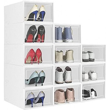 12 Pack Shoe Boxes Clear Plastic Stackable Shoe Storage Box Shoe Organizer for Closet Space-Saving Shoe Sneaker Containers Bins Fit up to Size 9