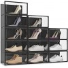 12 Pack Shoe Storage Box Clear Plastic Stackable Shoe Organizer for Closet X-Large Shoe Sneaker Containers Bins Holders Fit up to Size 13 Black