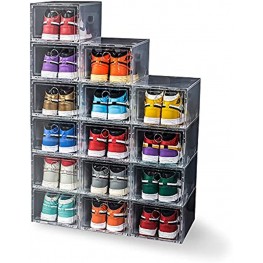12 Pack Shoe Storage Boxes Shoe Box Clear Plastic Stackable Drawer Type Front Opening Shoe Holder Containers transparent