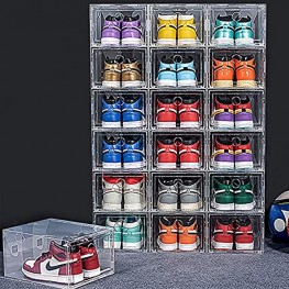 18 Pack Clear Shoe Organizer Stackable Shoe Box Foldable Storage Bins Shoe Container Box Large Size Shoe Bins