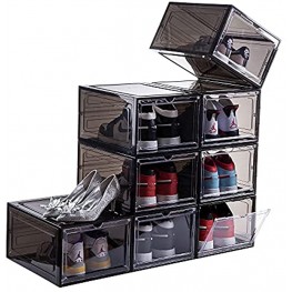 Attelite Clear Shoe Box,Set of 8,Stackable Plastic Shoe Box with Clear Door,As Shoe Storage Box and Drop Front Shoe Box,For Display Sneakers,Easy Assembly,Fit up to US Size 1213.4”x 10.6”x 7.4”Black