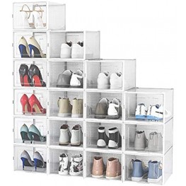 Crestlive Products 18 Pack Shoe Storage Box Plastic Foldable Shoe Box Stackable Clear Shoe Organizer Bins Drawer Type Front Sneaker Containers X-Large White