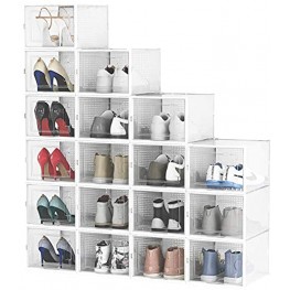 Shoe Boxes Clear Plastic Stackable,18 Pack Shoe Storage Boxes Fit up to US Size 14,X-large  White