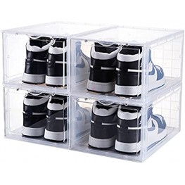 SOGOBOX Drop Front Shoe Box,Set of 4,Foldable Stackable Plastic Shoe Box As Shoe Box Storage Containers and Shoe Organizer Containers with Lids for Women Men Fit up to US Size 1213.8”x 9.84”x 7.1”