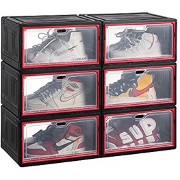 SOGOBOX Shoe Box,Set of 6,Plastic Shoe Box with Lids,Stackable Shoe Storage Organizers,Sneaker Case for Display,Easy Assemble,Foldable Shoe Container Bin Fits up to US Size 1314.6”x 10.6”x 8.3”